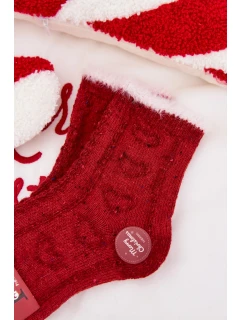 Dětské vánoční ponožky se srdíčky z alpaka vlny – červené