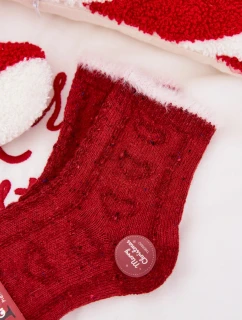Dětské vánoční ponožky se srdíčky z alpaka vlny – červené