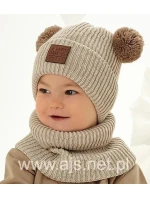 Dětský komplet čepice + rolák šála 48-344/A Béžová s hnědou - AJS