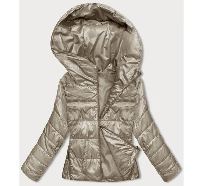 Krátká béžová dámská bunda s kapucí model 18841724 - S'WEST