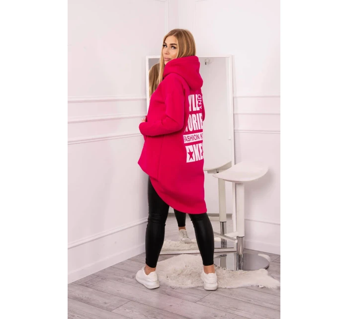 Zateplená mikina s dlouhými zády a kapucí fuchsiová