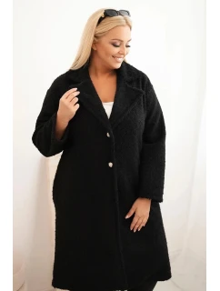 Dámský kabát Plus Size s vlnou a velkým límcem černý