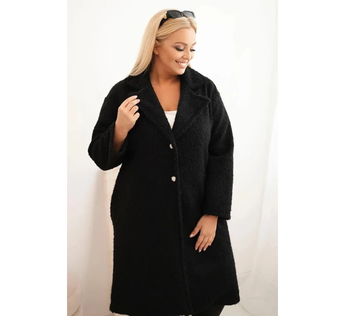Dámský kabát Plus Size s vlnou a velkým límcem černý