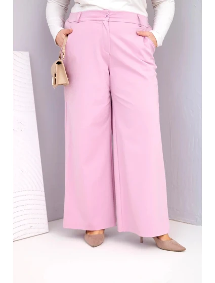 Dámské kalhoty Plus Size s širokými nohavicemi a vysokým pasem tmavě pudrově růžová