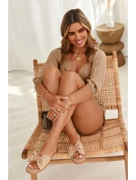 Dámské kožené pantofle s mašlí Béžové model 21616475 - EVENTO