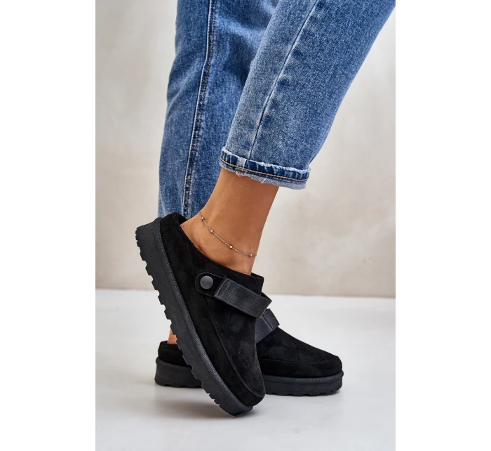 Dámské pantofle zateplené kožíškem na platformě černé model 21671344 - Boto