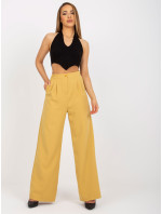 Tmavě žluté široké kalhoty z látky s vysokým pasem