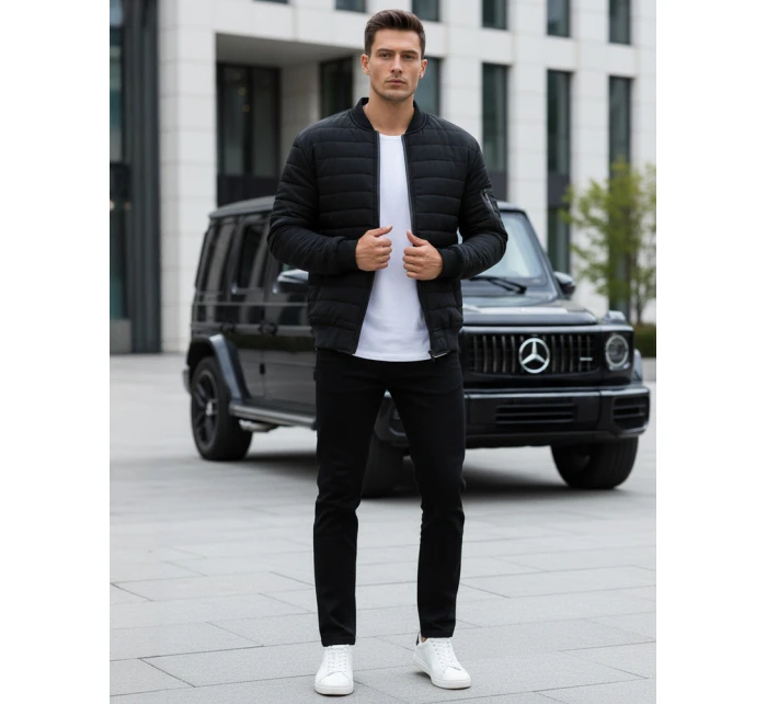 Pánská prošívaná bunda bomber černá TX2213 Pánská prošívaná bunda bomber černá TX2213