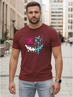 Pánské bavlněné streetwearové tričko vínové FashionStreet NX5100R