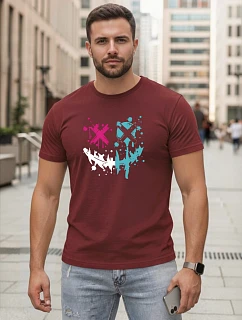 Pánské bavlněné streetwearové tričko vínové FashionStreet NX5100R