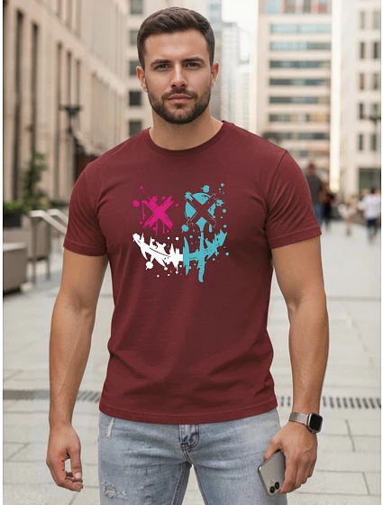 Pánské bavlněné streetwearové tričko vínové FashionStreet NX5100R