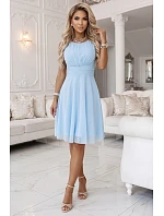 676-1 Svatební šaty s tylovou vrstvou a zvýrazněným pasem - modré