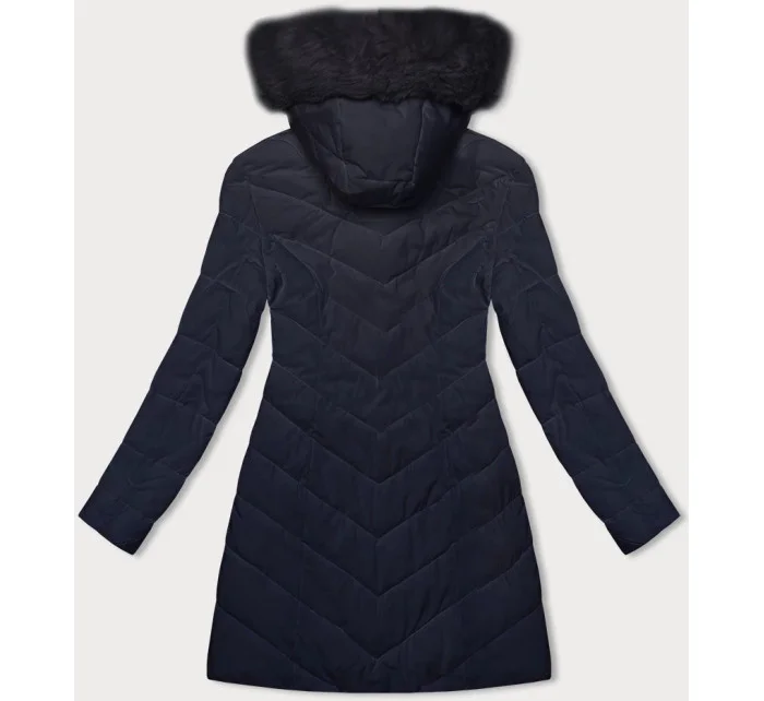 Tmavě modrá prošívaná dámská zimní bunda s kapucí model 21246922 - LHD