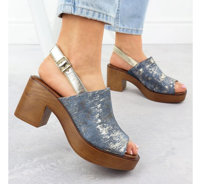 Dámské sandály na jehlovém podpatku denim gold M.Daszynski model 22051579 - M. Daszyński