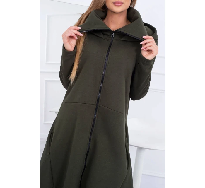 Zateplené šaty s delšími boky khaki