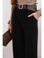Dámské elegantní kalhoty s páskem a širokou nohavicí černé Dámské elegantní kalhoty s páskem a širokou nohavicí černé