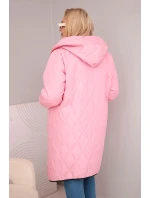 Dámská bunda Plus Size prošívaná s kapucí a sportovními manžetami světle růžová
