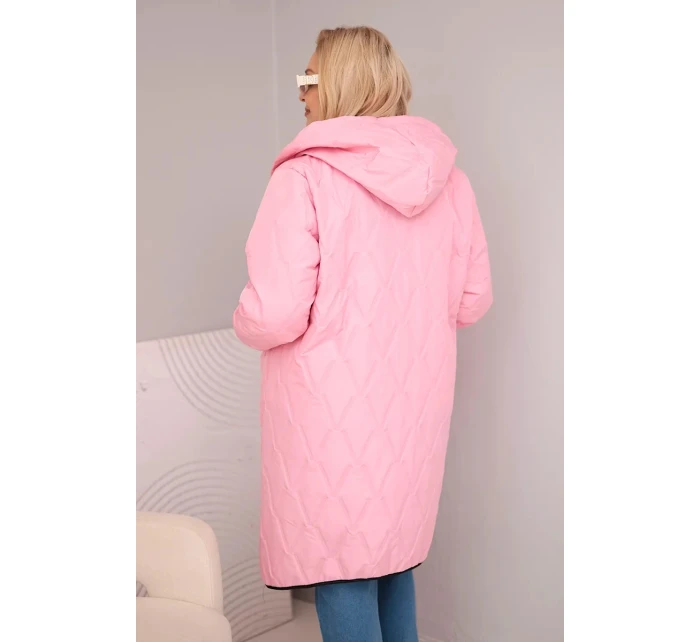 Dámská bunda Plus Size prošívaná s kapucí a sportovními manžetami světle růžová