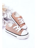 Dětské Brokátové Tenisky Růžové Zlato Bling-Bling Dětské Brokátové Tenisky Růžové Zlato Bling-Bling