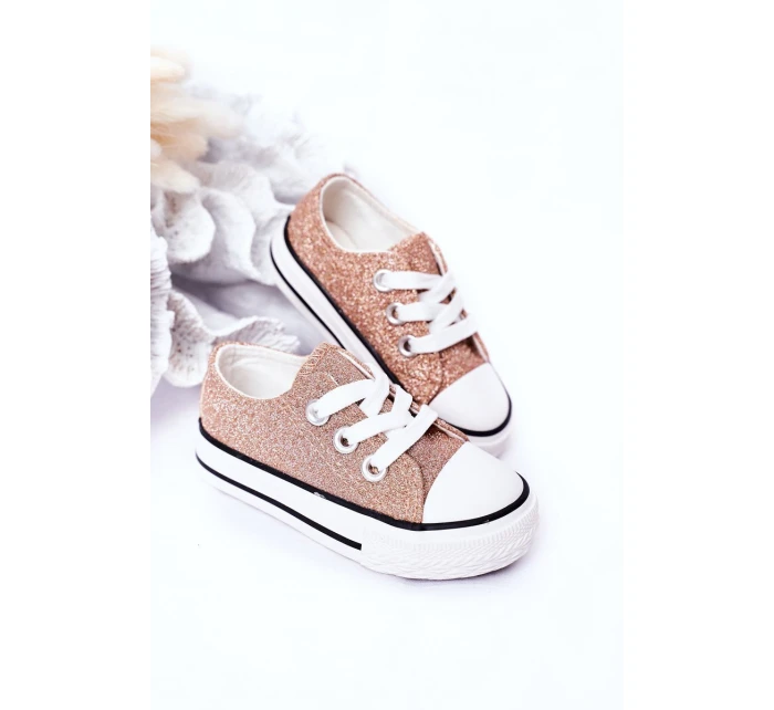 Dětské Brokátové Tenisky Růžové Zlato Bling-Bling Dětské Brokátové Tenisky Růžové Zlato Bling-Bling