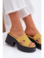 Dámské Pantofle Na Platformě A Podpatku Žluté model 21687111 - Boto Dámské Pantofle Na Platformě A Podpatku Žluté model 21687111 - Boto