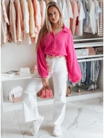 Dámské oversize mušelínové tričko MUSLINEA fuchsiová FashionStreet DY0475