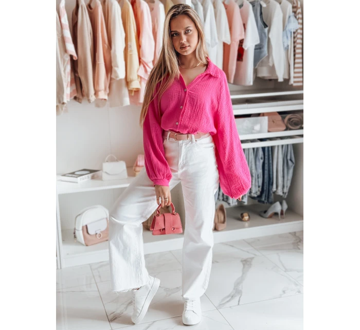 Dámské oversize mušelínové tričko MUSLINEA fuchsiová FashionStreet DY0475