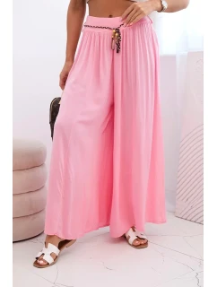 Dámské kalhoty z viskózy se širokými nohavicemi bonbónově růžová