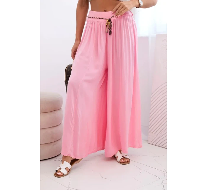 Dámské kalhoty z viskózy se širokými nohavicemi bonbónově růžová Dámské kalhoty z viskózy se širokými nohavicemi bonbónově růžová