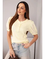 Dámská bavlněná žebrovaná halenka s rukávy a žlutá model 22045179 - K-Fashion