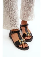 Elegantní Dámské Sandály S Ozdobnými  Černé model 21665206 - S.Barski