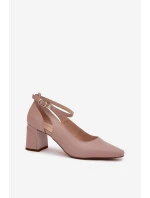 Kožené Lodičky Na Podpatku model 21694783 Béžové - Maciejka Kožené Lodičky Na Podpatku model 21694783 Béžové - Maciejka