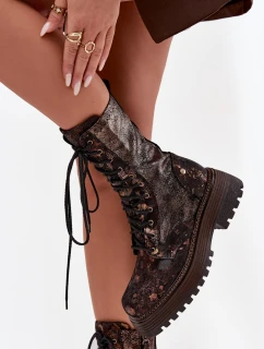 Dámské Kožené Workery Work Shoes Maciejka 06203-32 Hnědo Zlato