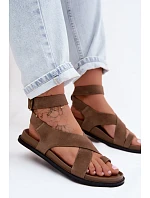 Plochá sandály z přírodního semiše D&A CR61-3049 tmavě béžové