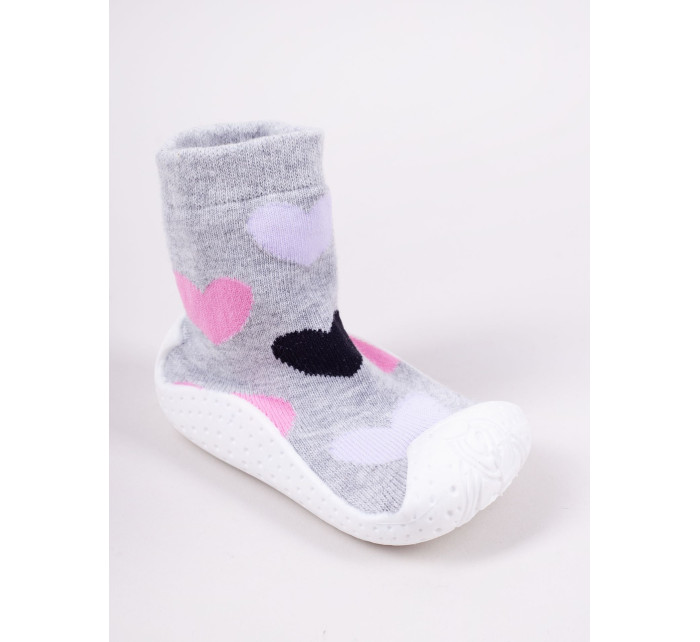 Yoclub Dětské dívčí protiskluzové ponožky s gumovou podrážkou Grey