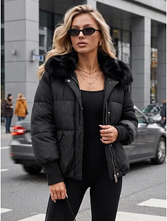Dámská zimní prošívaná bunda s kožešinou, černá, FashionStreet TY5815