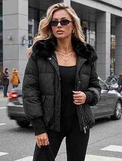 Dámská zimní prošívaná bunda s kožešinou, černá, FashionStreet TY5815