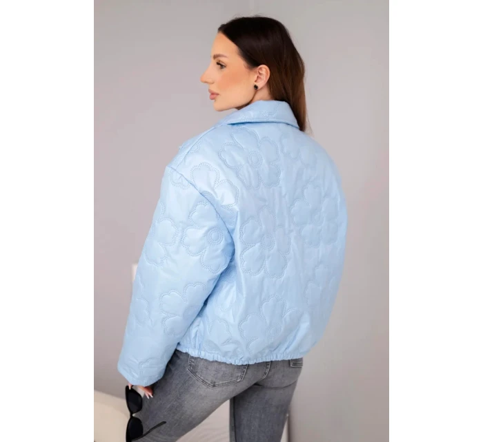 Dámská jarní prošívaná bunda s květinovým vzorem modrá