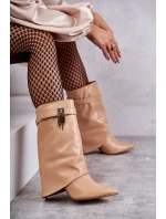 Kožené Kozačky Na Vysokém Podpatku béžové model 21599508 - Boto