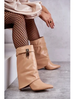 Kožené Kozačky Na Vysokém Podpatku béžové model 21599508 - Boto