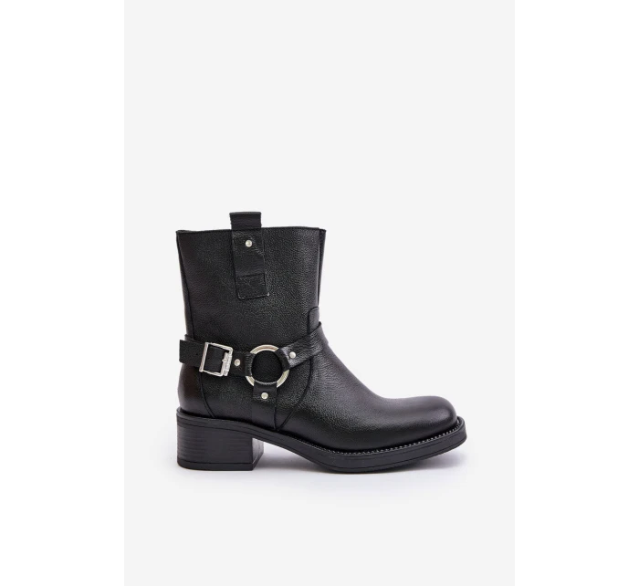 model 21673721 Kožené Boty Na Nízkém Podpatku Zateplené Černé - Zazoo model 21673721 Kožené Boty Na Nízkém Podpatku Zateplené Černé - Zazoo