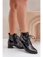 Kožené Lakované Botky Na Bloku Zateplené D&A JC42-53 Černé