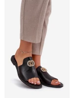 Elegantní Dámské Kožené Pantofle S Dekorací Zazoo 3008 Černé