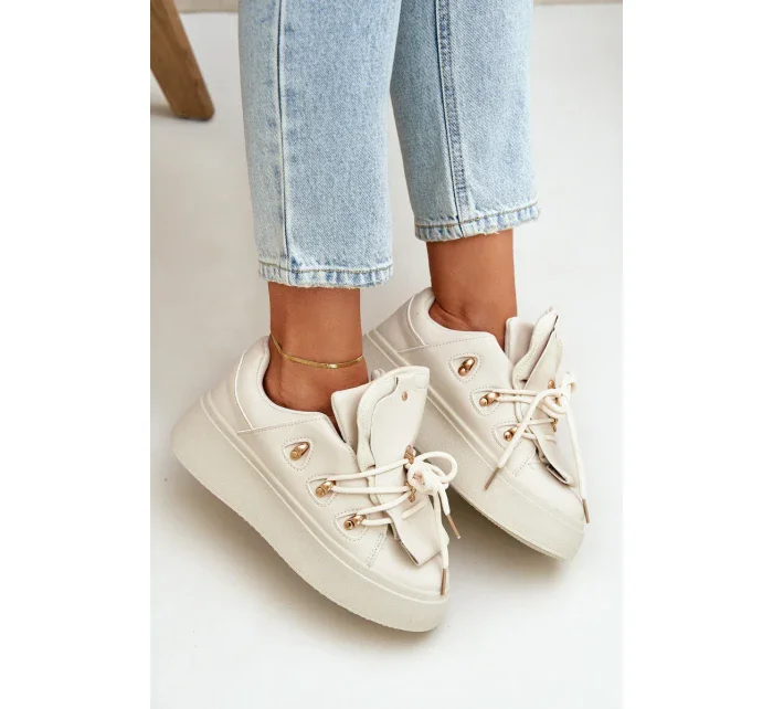 Sneakersy Damskie Na Platformie Beżowe Dolistana Sneakersy Damskie Na Platformie Beżowe Dolistana