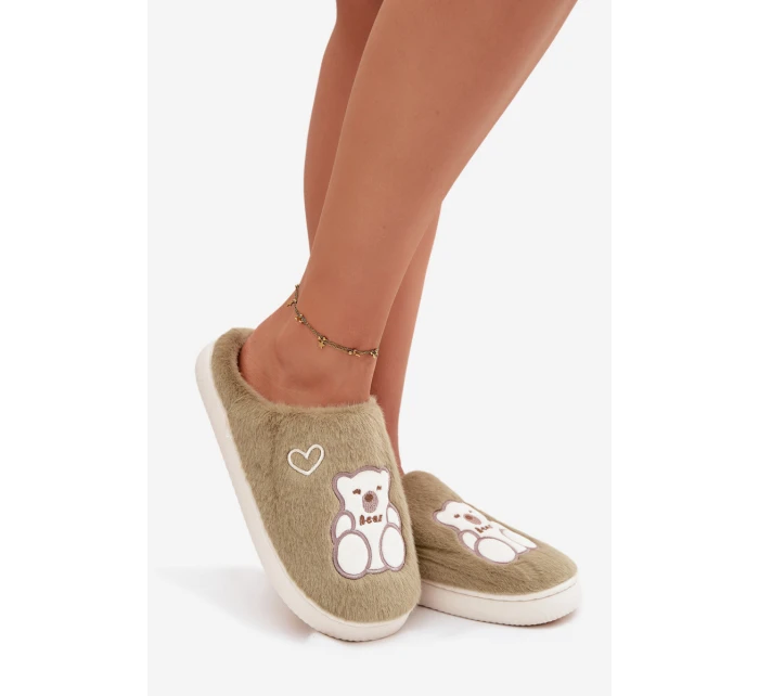 Dámské chlupaté papuče s medvídkem – zelené Noralie