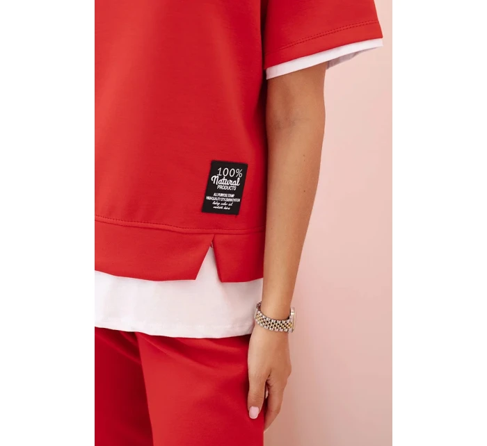 Dámská máslová souprava s krátkým rukávem a kalhotami červený Dámská máslová souprava s krátkým rukávem a kalhotami červený