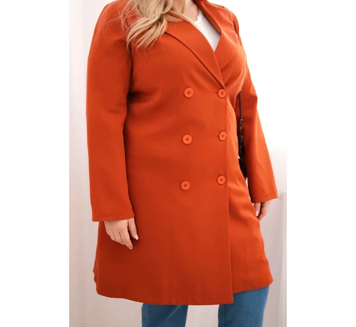 Dámský kabát Plus Size dvouřadový s límcem rudy Dámský kabát Plus Size dvouřadový s límcem rudy