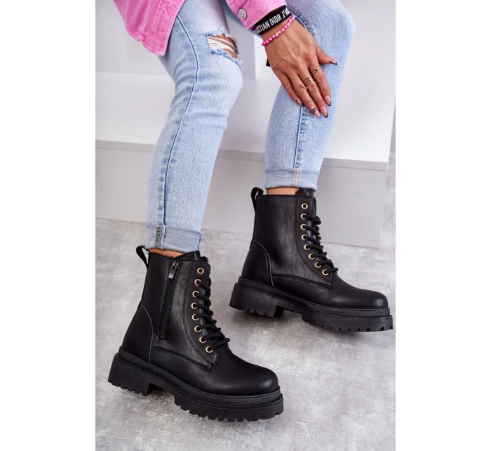 Dámské zateplené kožené kozačky světle Černé Dorchen