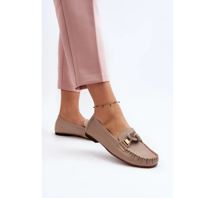 Dámské kožené mokasíny s ozdobou Laura Messi 2761 béžové