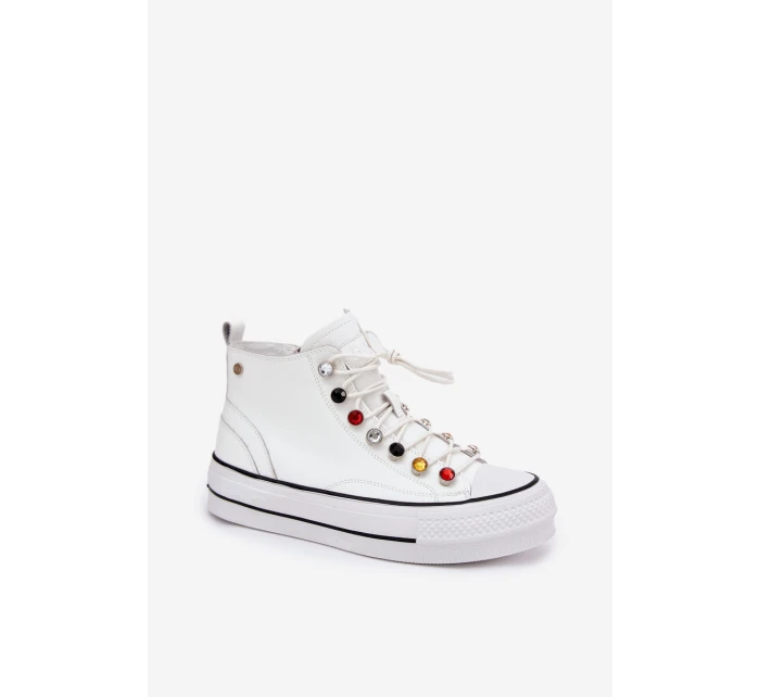 Kožené Vysoké Tenisky Dámské model 21691449 Bílé - Goe